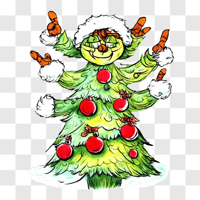 Download Grinch Holding Ornamented Christmas Tree PNG Online - Creative ...