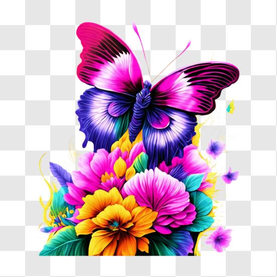 Download Vibrant Butterfly on Flower PNG Online - Creative Fabrica