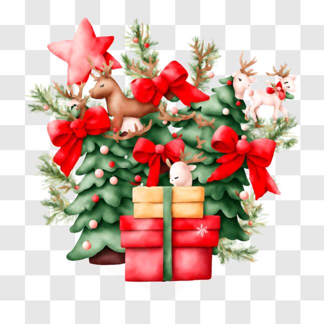 Download Festive Christmas Tree with Presents and Decorations PNG ...