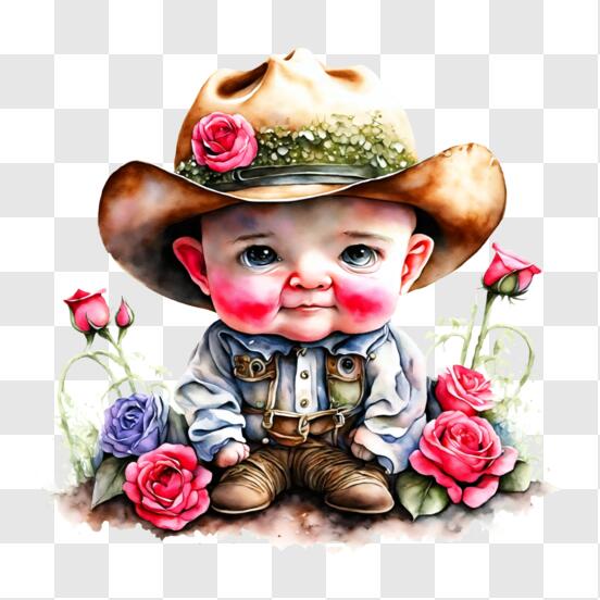 Scarica Adorabile Bambino con Cappello da Cowboy Circondato da Fiori PNG  Online - Creative Fabrica