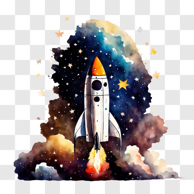 Download Rocket Ship Flying Through the Clouds with Stars and Planets ...