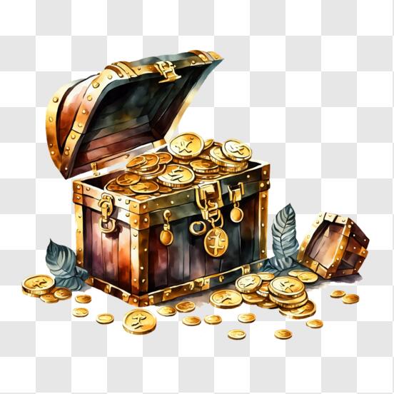 Download Treasure Chest Filled with Gold Coins and Valuables PNG Online -  Creative Fabrica