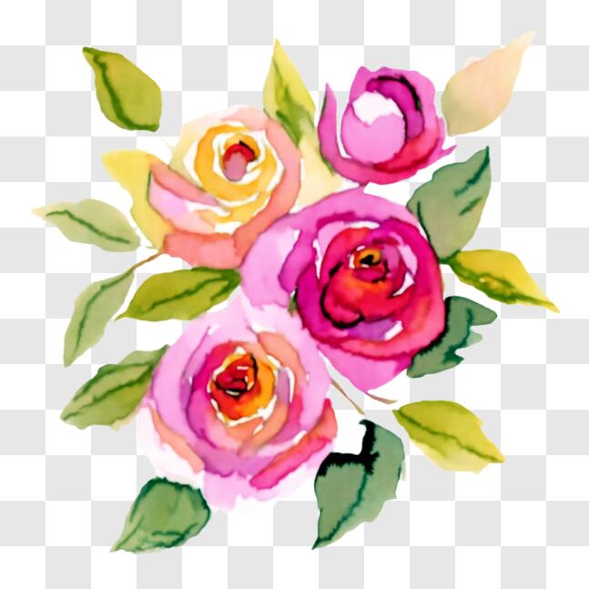 Download Watercolor Roses Bouquet PNG Online - Creative Fabrica