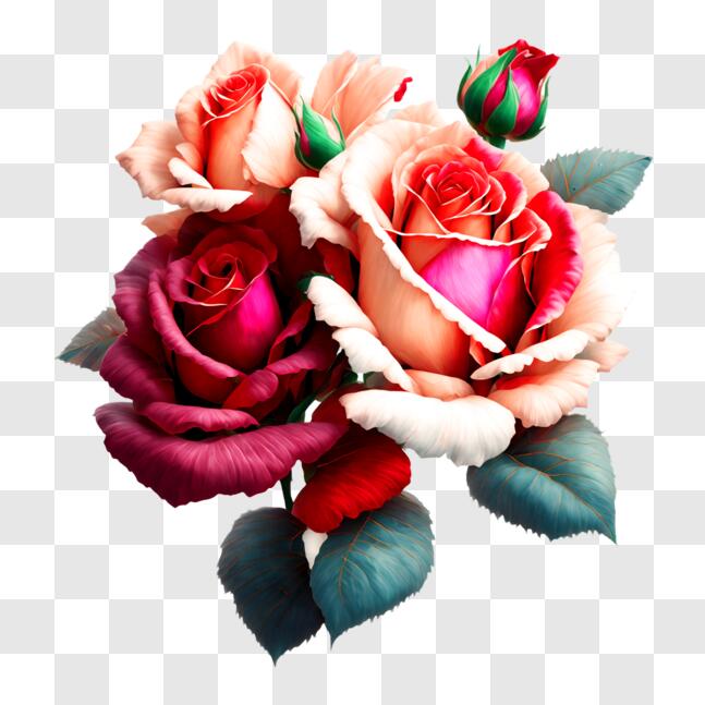 Scarica Mazzo Colorato di Rose PNG Online - Creative Fabrica