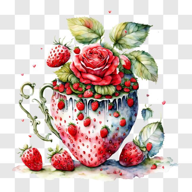 Download Watercolor Painting of Strawberry Cup with Fresh Strawberries ...