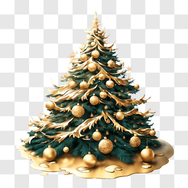 Download Golden Christmas Tree Decoration with Ornaments and Balls PNGs ...