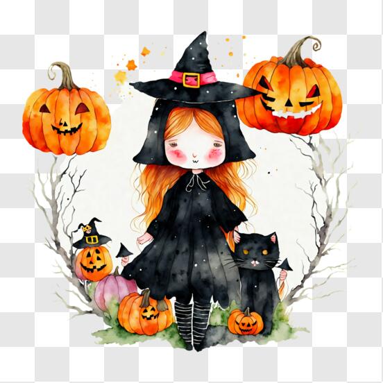Baixe Bruxa Assustadora de Halloween com Fantasia Preta PNG - Creative  Fabrica