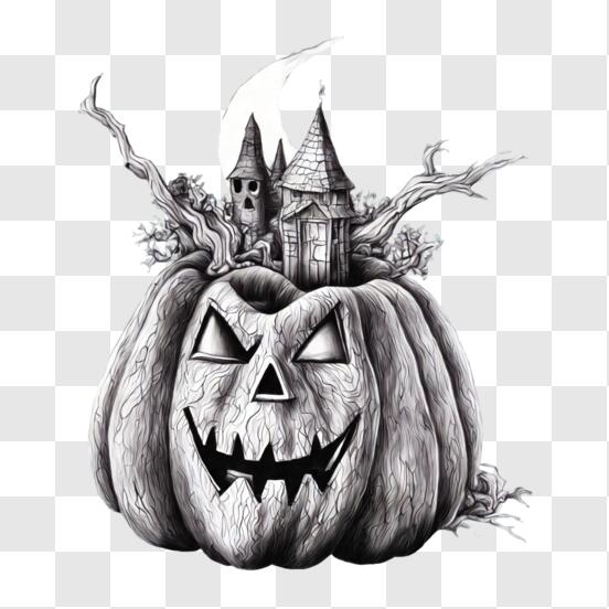 Desenho para colorir de bruxa com abóboras de Halloween · Creative Fabrica