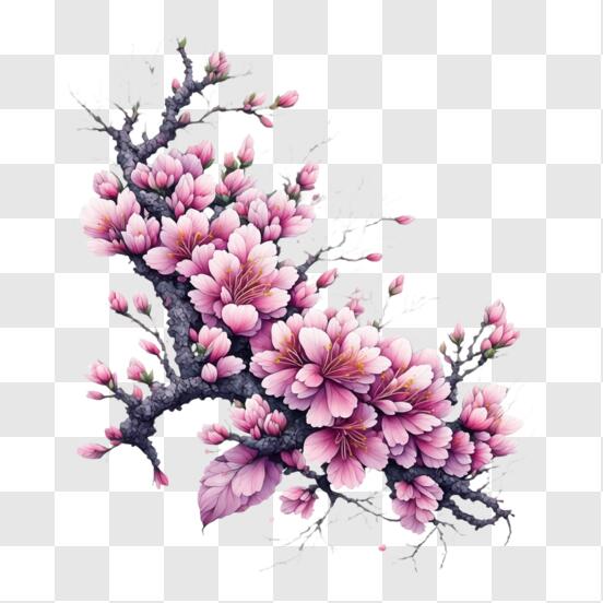 Sticker Mural Fleur Chat suspendu à une branche de printemps
