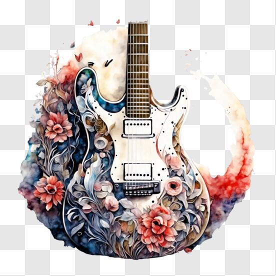 Télécharger Peinture artistique à l'aquarelle d'une guitare électrique PNG  En Ligne - Creative Fabrica