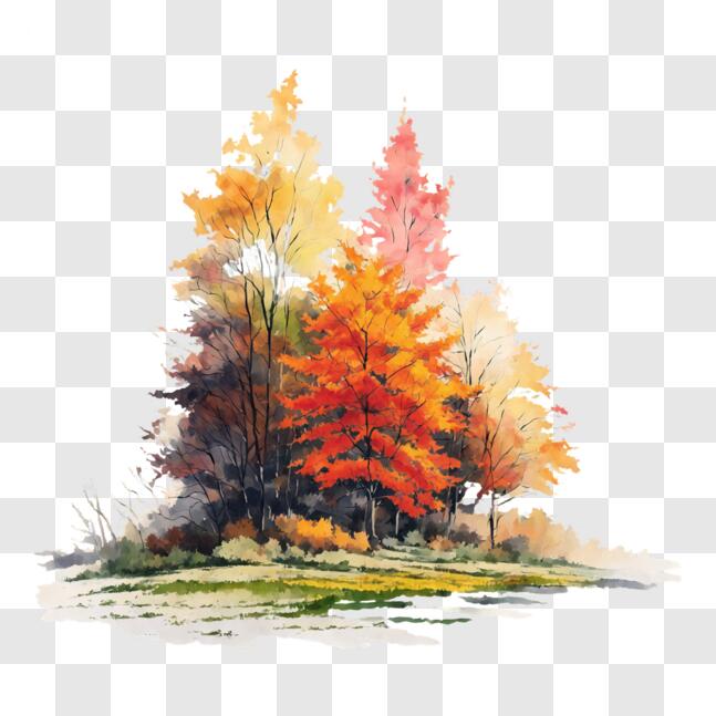Download Colorful Autumn Trees Watercolor Painting PNG Online ...