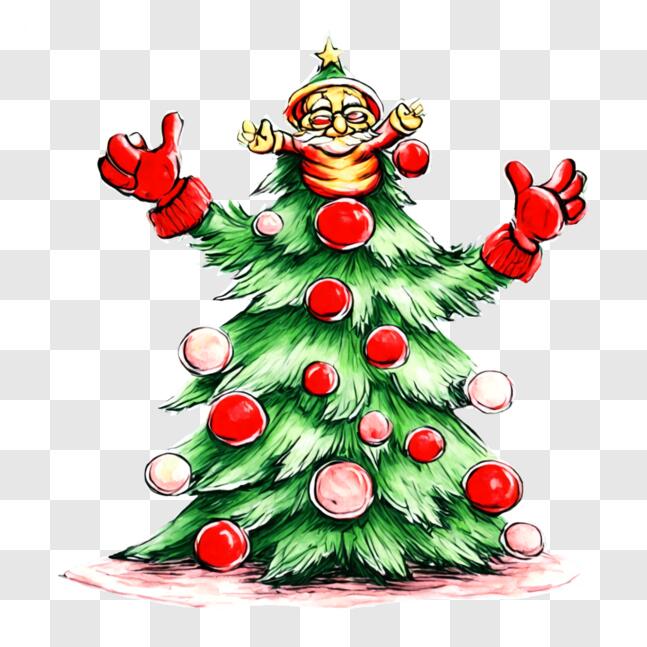 Download Cartoon Character Celebrating Holidays with Christmas Tree PNG ...