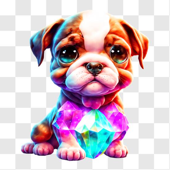 Download Playful Cartoon Dog with Diamond Jewelry PNG Online