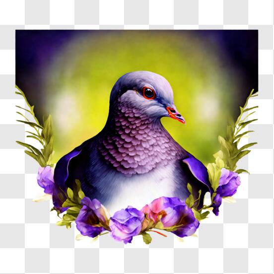 Scarica Bellissimo piccione grigio in un ambiente floreale PNG