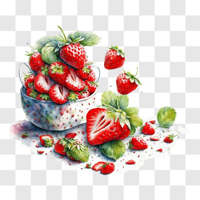 Download Artistic Watercolor Painting of Falling Strawberries PNG ...