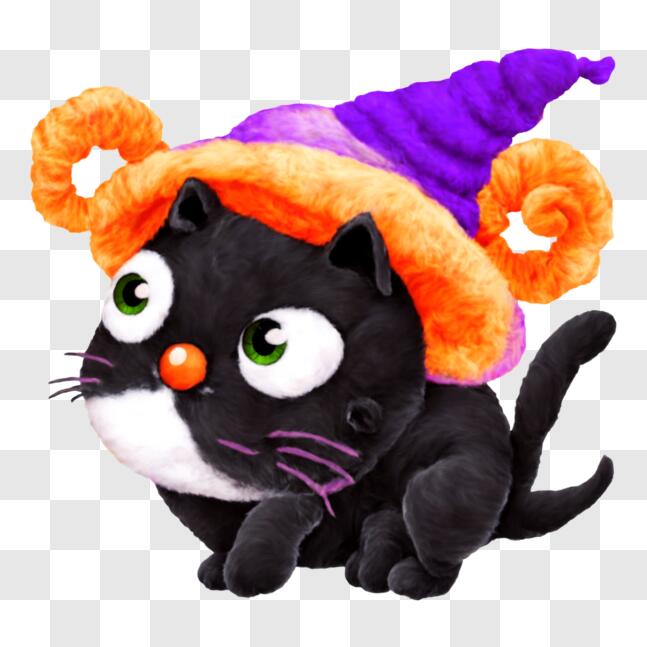 Download Black Cat with Purple Witch Hat PNGs Online - Creative Fabrica