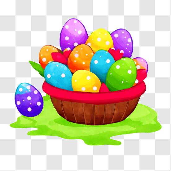 Easter Eggs in Basket PNG Transparent Clipart​