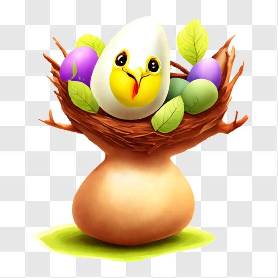 Desenho de galinha fofa no ninho com ovo