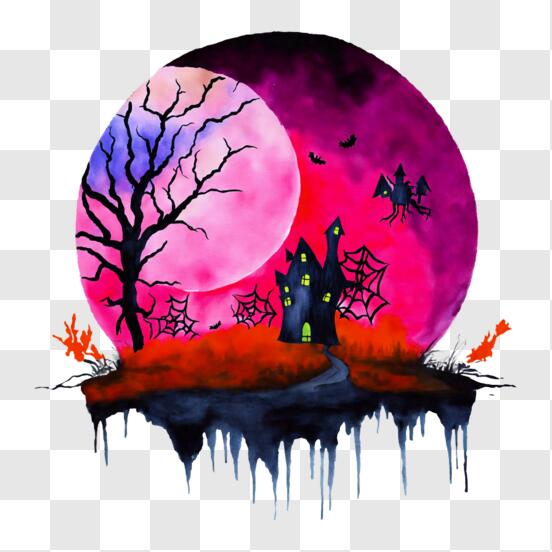 Télécharger Peinture de château d'automne effrayante avec chauves-souris et  sorcières PNG En Ligne - Creative Fabrica