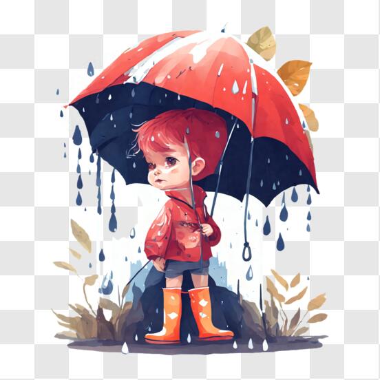 Un dibujo en punto de cruz de una niña con un paraguas de arcoíris