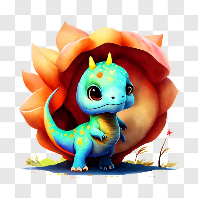 Download Cute Dinosaur in a Colorful Flower PNGs Online - Creative Fabrica