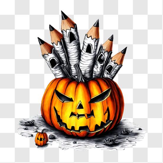 Télécharger Dessin de citrouille d'Halloween avec des crayons PNG En Ligne  - Creative Fabrica