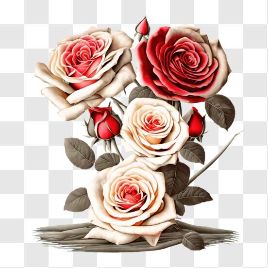 Scarica Eleganti Rose Rosse e Bianche in un Vaso di Vetro PNG Online - Creative  Fabrica