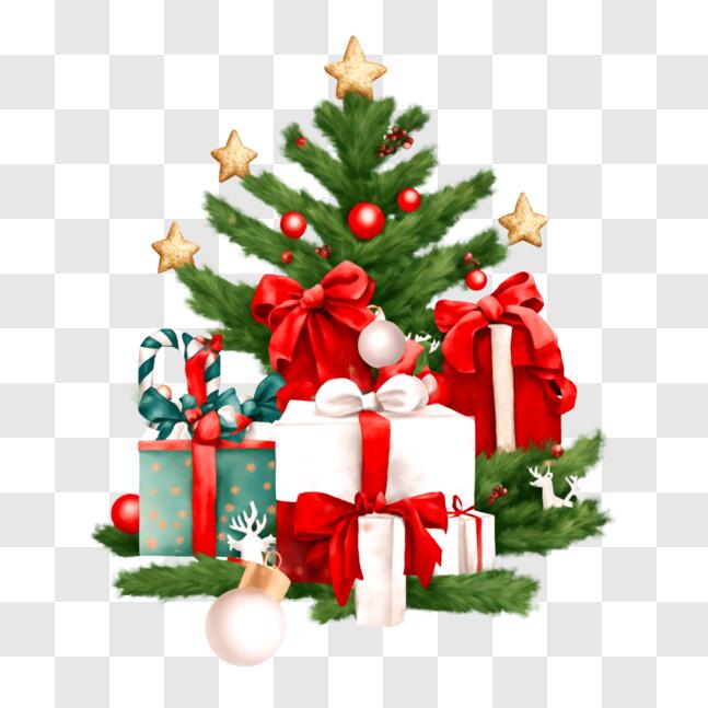 Download Christmas Tree with Presents and Ornaments PNG Online ...