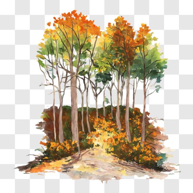 Download Beautiful Watercolor Painting of an Autumn Forest PNG Online ...