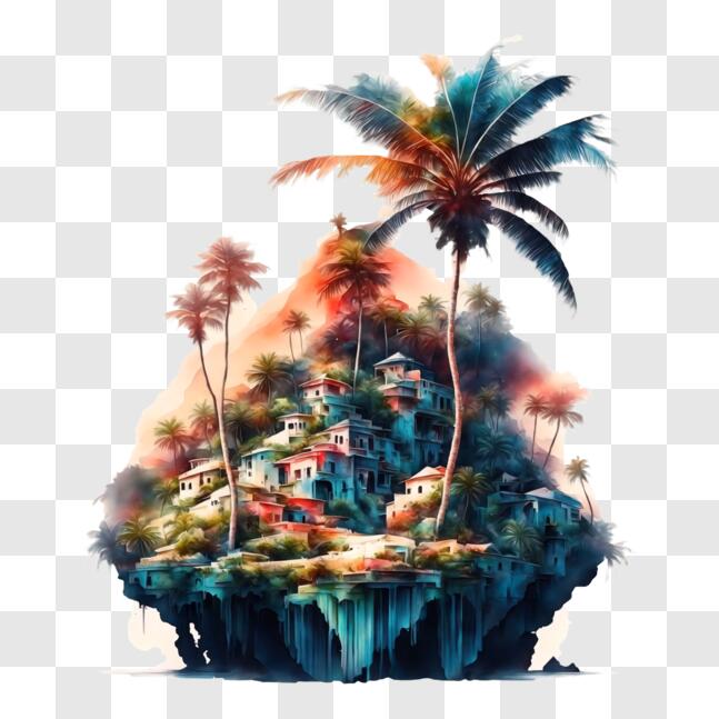 Download Tropical Island with Palm Trees and Village PNGs Online ...