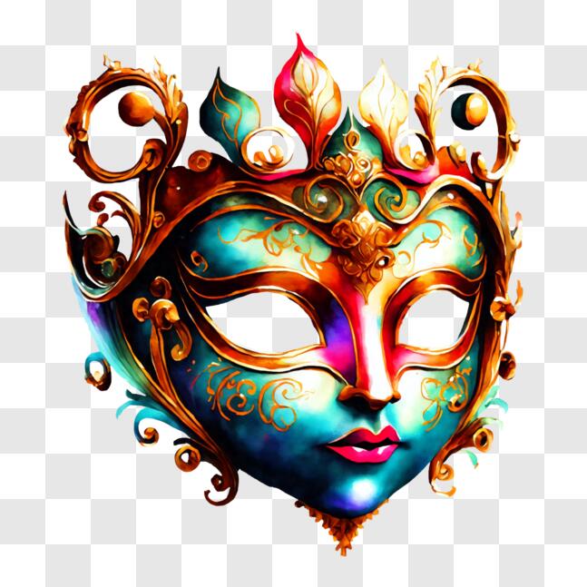 Download Colorful Mask with Gold and Blue Ornate Designs PNG Online ...