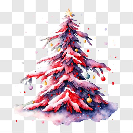 Baixe Árvore de Natal Rosa Festiva Decorada com Enfeites e Flocos de Neve  PNG - Creative Fabrica