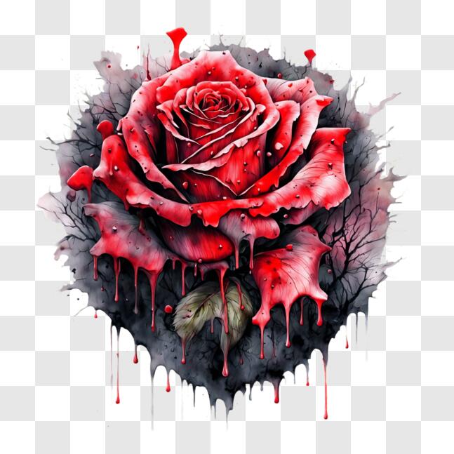 Download Intricate Artwork of a Red Rose with Dripping Blood PNGs ...