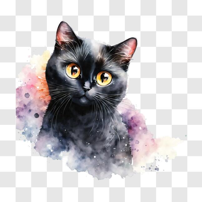 Download Watercolor Painting of a Black Cat with Yellow Eyes PNGs ...