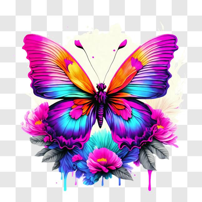 Download Vibrant Butterfly on Flower PNG Online - Creative Fabrica
