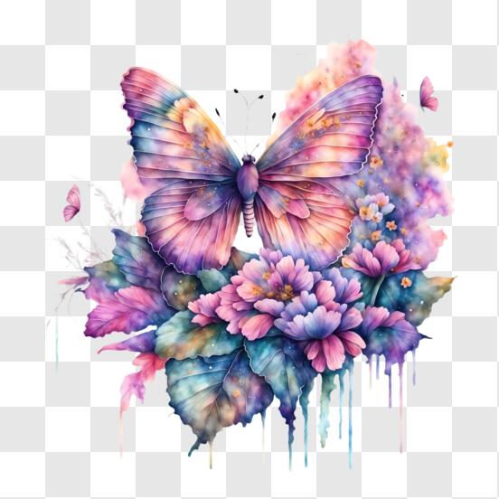 Download Butterfly Artwork with Pink Blossoms and Water Drops PNG Online -  Creative Fabrica