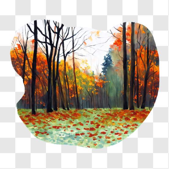  Tapiz de pared de otoño, bosque de otoño cubierto con