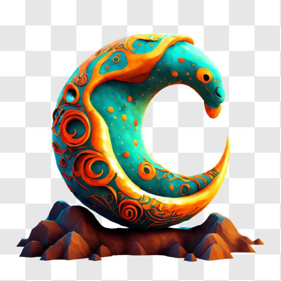 Download Colorful Crescent Sculpture Artwork on Rocks PNG Online - Creative  Fabrica