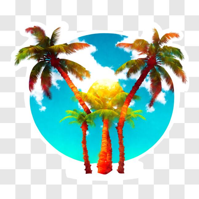 Download Palm Trees Sticker with Ocean and Sun Shape PNG Online ...