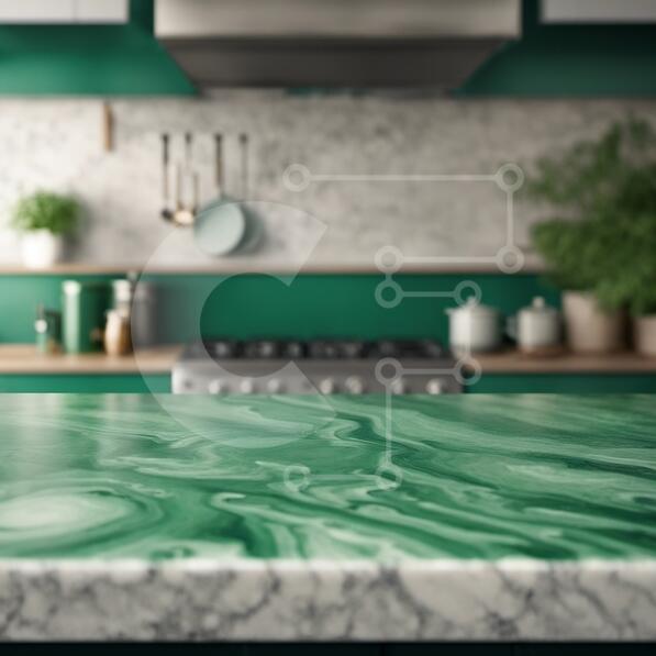 Green Marble Countertop in a Well-Lit Modern Kitchen stock photo ...