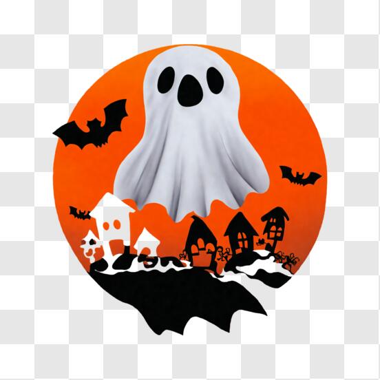 Baixe Silhueta de Fantasma de Halloween com Morcegos PNG