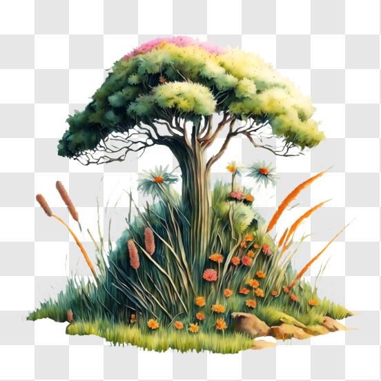 Download Illustration of a Tree in Nature PNG Online - Creative Fabrica