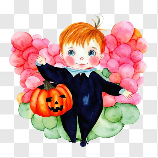 Scarica Ragazzo giovane che celebra Halloween con zucche e palloncini PNG  Online - Creative Fabrica