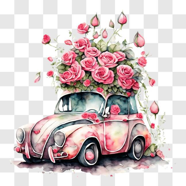 Download Pink Volkswagen Beetle with Floral Roof Decoration PNG Online ...
