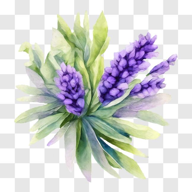 Download Watercolor Painting of Purple Lilac Flowers with Green Leaves ...