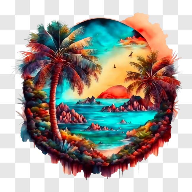 Download Vibrant Tropical Landscape with Palm Trees and Mountain Range ...