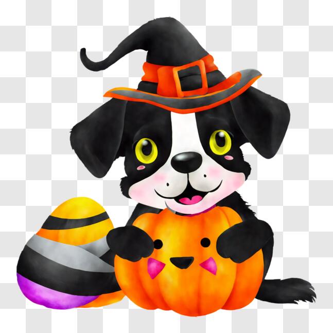 Download Cute Dog in Witch Hat and Pumpkin Costume PNGs Online ...