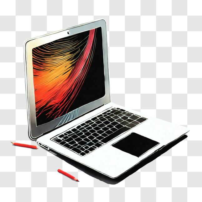 Download Colorful Laptop Computer with Red Pen and Pencils PNG Online ...