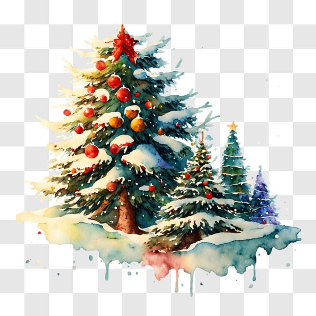 Download Festive Christmas Trees in Snowy Landscape PNG Online ...