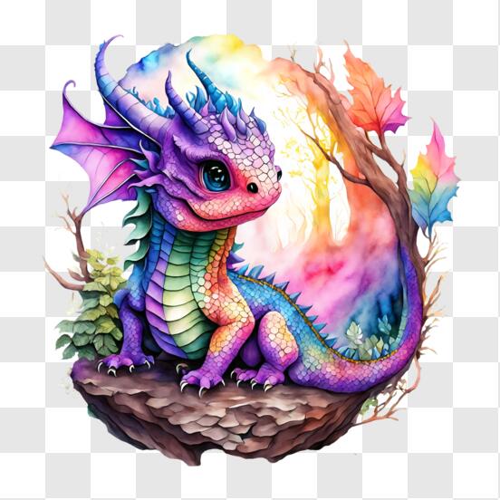 Télécharger Dragon coloré perché sur des rochers PNG En Ligne - Creative  Fabrica